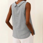 Women's Sleeveless Top with Rolled Collar and Centre Back Seam