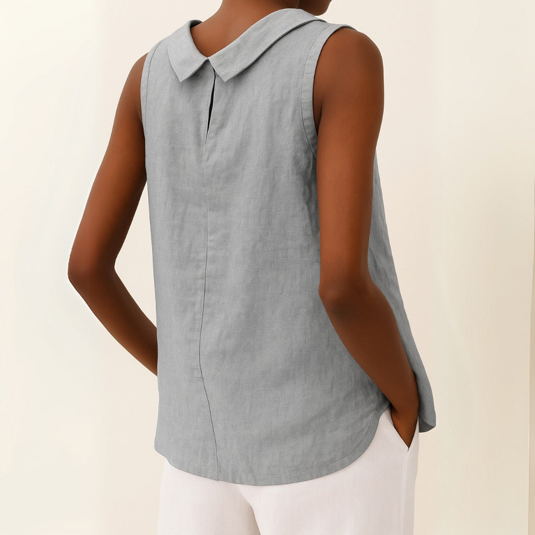 Women's Sleeveless Top with Rolled Collar and Centre Back Seam