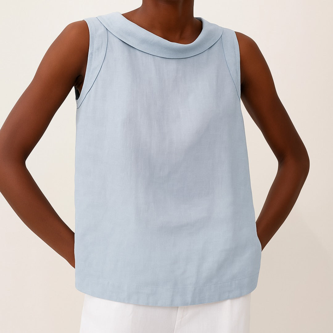 Women's Sleeveless Top with Rolled Collar and Centre Back Seam