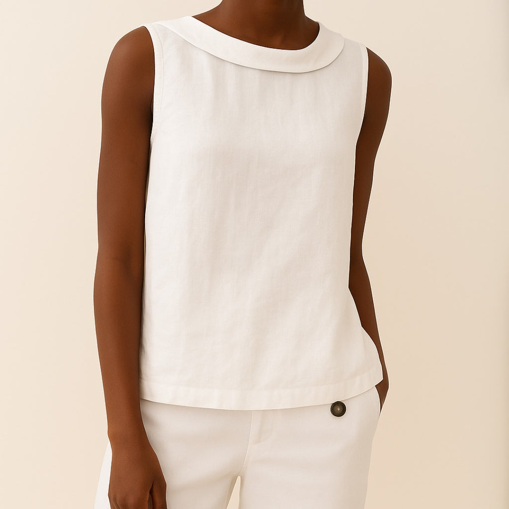 Women's Sleeveless Top with Rolled Collar and Centre Back Seam
