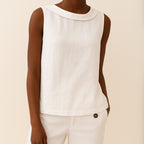 Women's Sleeveless Top with Rolled Collar and Centre Back Seam