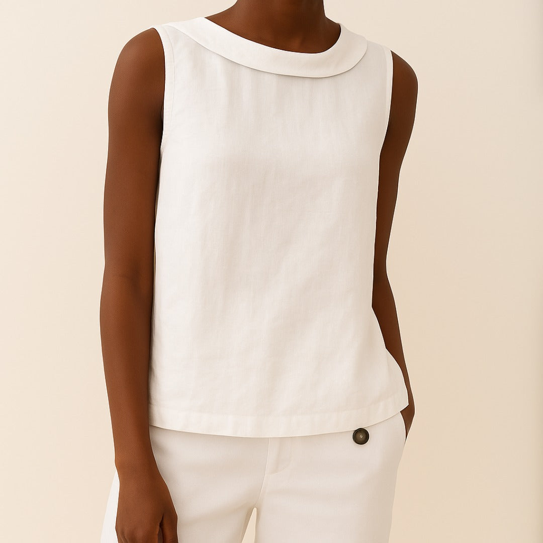 Women's Sleeveless Top with Rolled Collar and Centre Back Seam