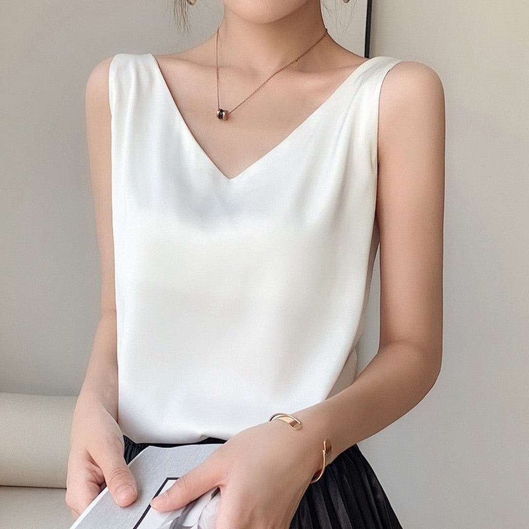 Women's Sleeveless V-Neck Tank Top with Wide Shoulder Straps