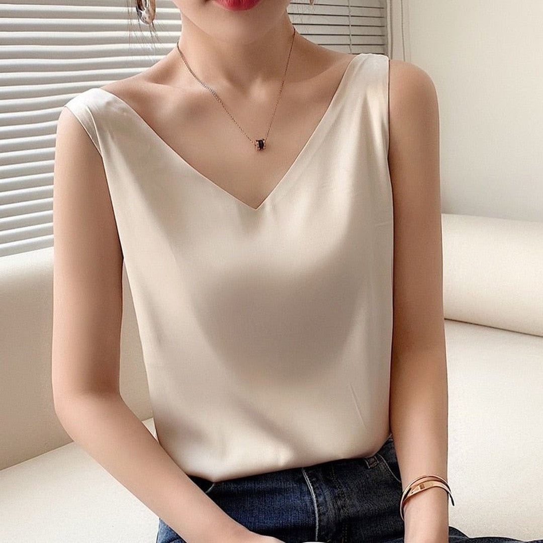 Women's Sleeveless V-Neck Tank Top with Wide Shoulder Straps