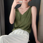 Women's Sleeveless V-Neck Tank Top with Wide Shoulder Straps