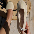 Women's Slip-On Ballet Flats with Round Toe and Ribbed-Texture Upper