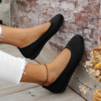 Women's Slip-On Ballet Flats with Round Toe and Ribbed-Texture Upper