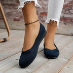Women's Slip-On Ballet Flats with Round Toe and Ribbed-Texture Upper