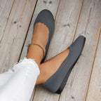 Women's Slip-On Ballet Flats with Round Toe and Ribbed-Texture Upper