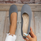 Women's Slip-On Ballet Flats with Round Toe and Ribbed-Texture Upper