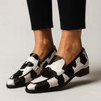 Women's Slip On Cow Print Loafers with Block Heel