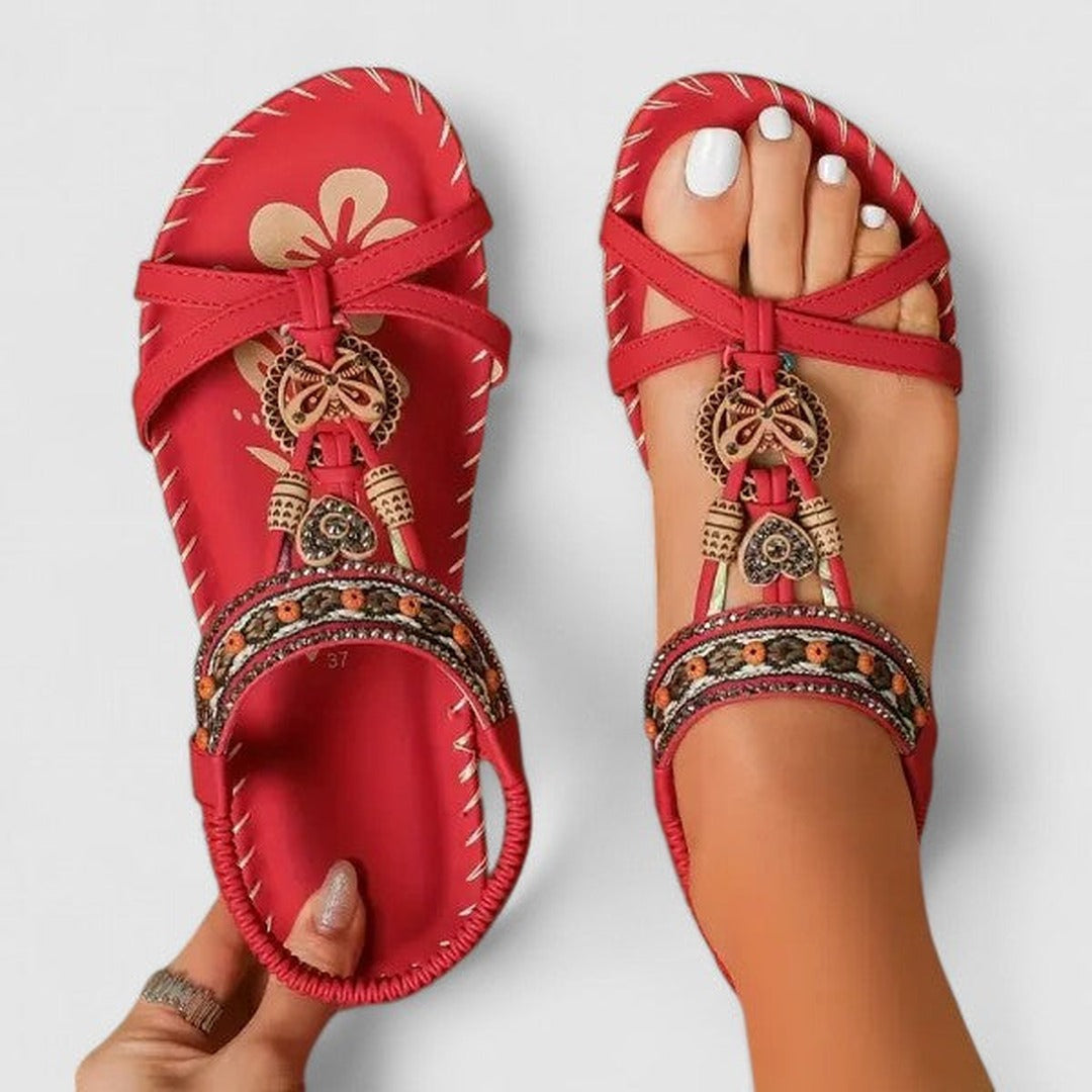 Women's Slip On Flat Sandals with Embellished Toe Strap