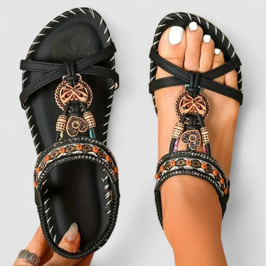 Women's Slip On Flat Sandals with Embellished Toe Strap