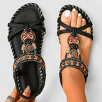 Women's Slip On Flat Sandals with Embellished Toe Strap