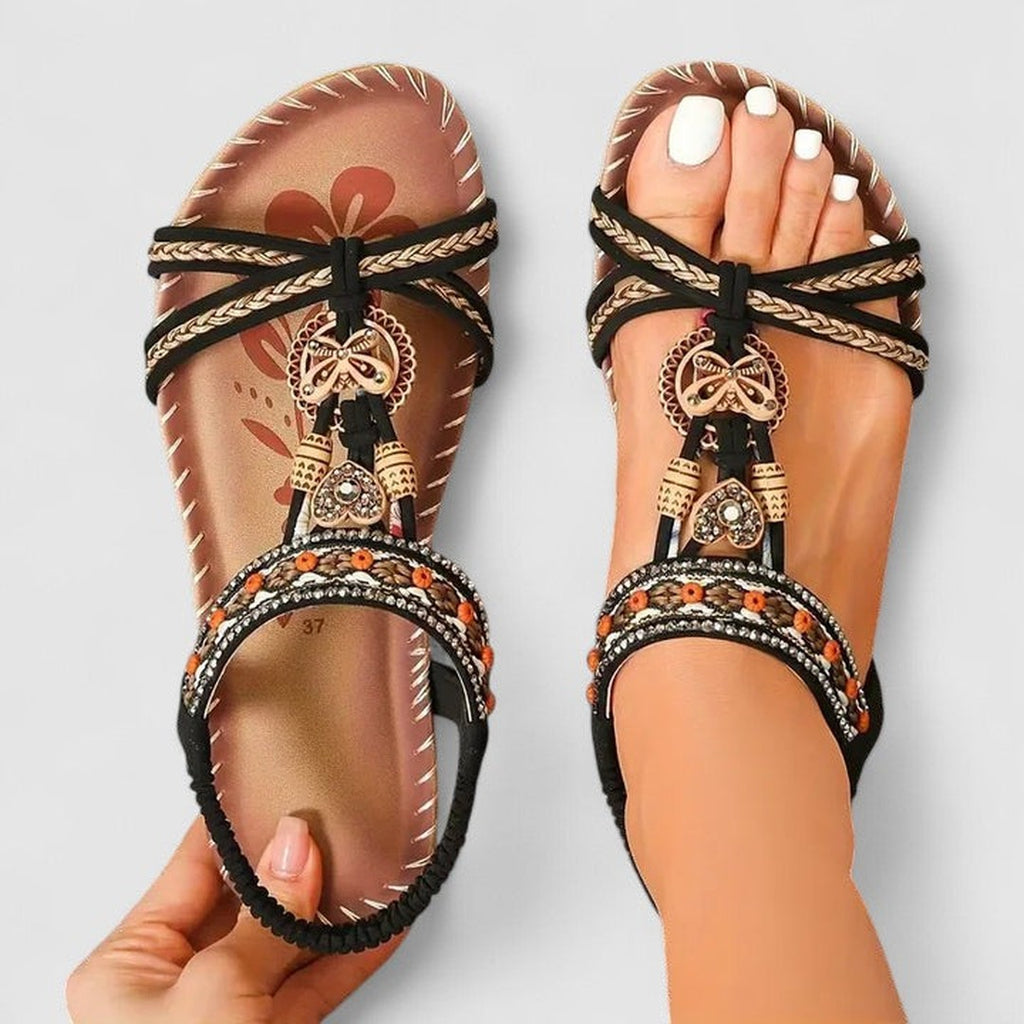 Women's Slip On Flat Sandals with Embellished Toe Strap