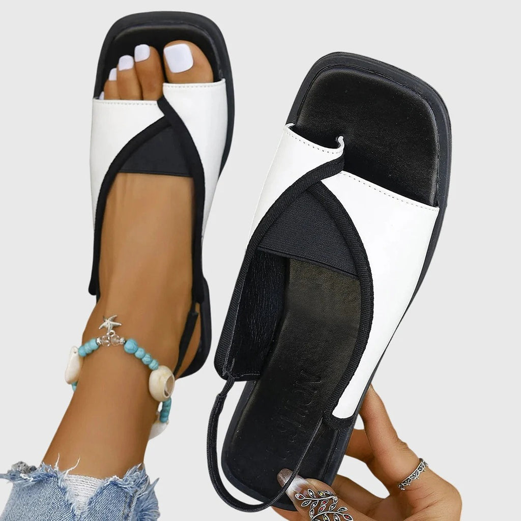 Women's Slip On Flat Sandals with Square Toe and Crossover Strap