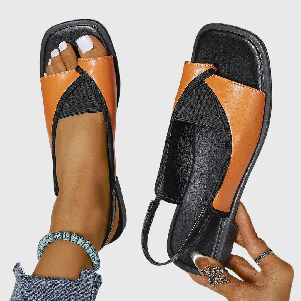 Women's Slip On Flat Sandals with Square Toe and Crossover Strap