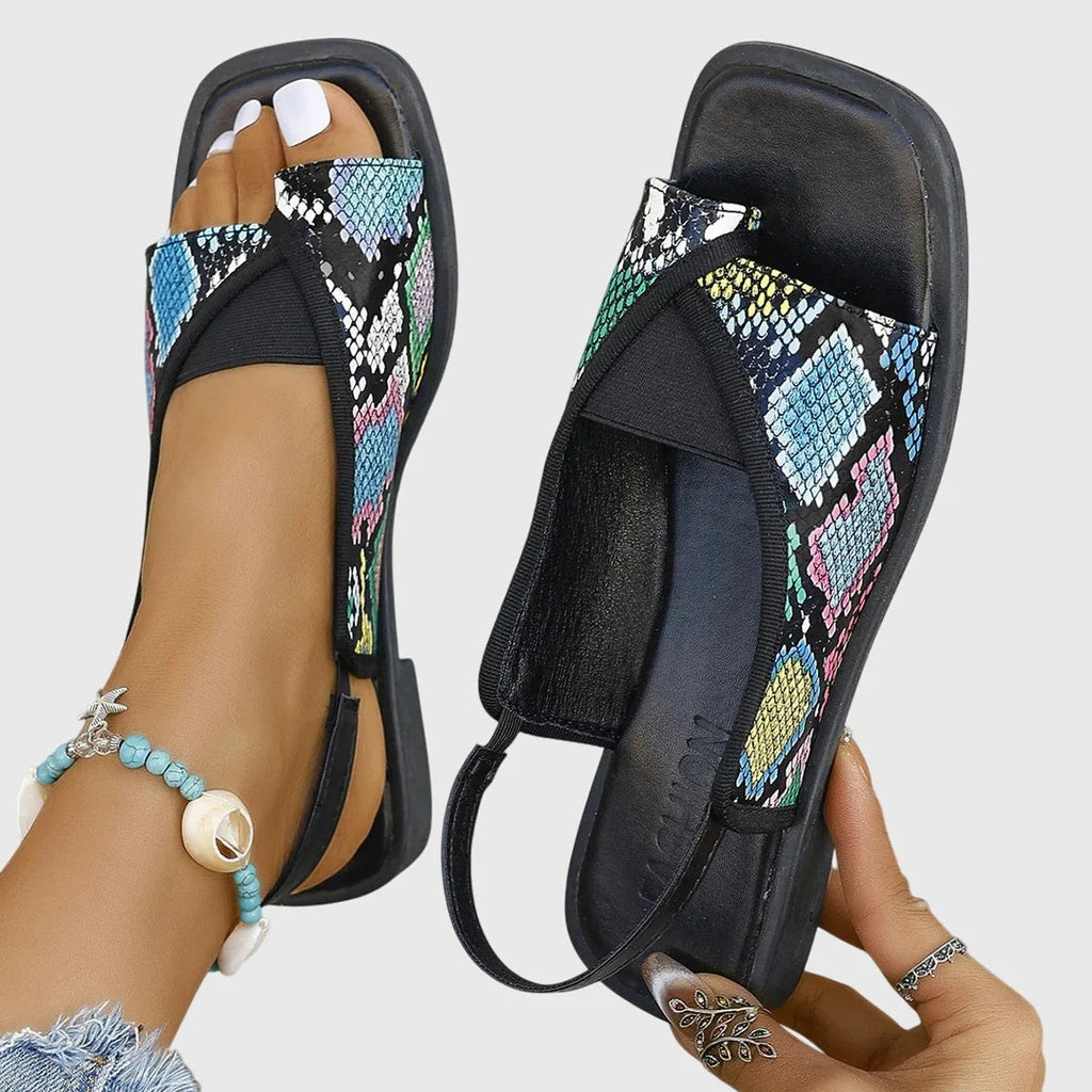Women's Slip On Flat Sandals with Square Toe and Crossover Strap