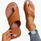 Women's Slip On Flat Sandals with Toe Loop and Buckle Strap