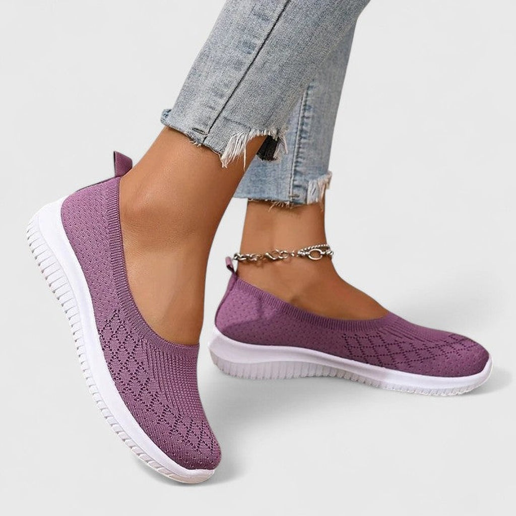 Women's Slip-On Flat Shoes with Open-Weave Panel Upper