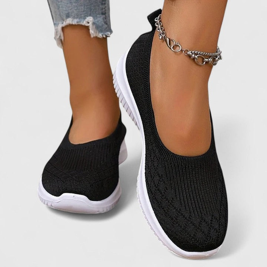 Women's Slip-On Flat Shoes with Open-Weave Panel Upper