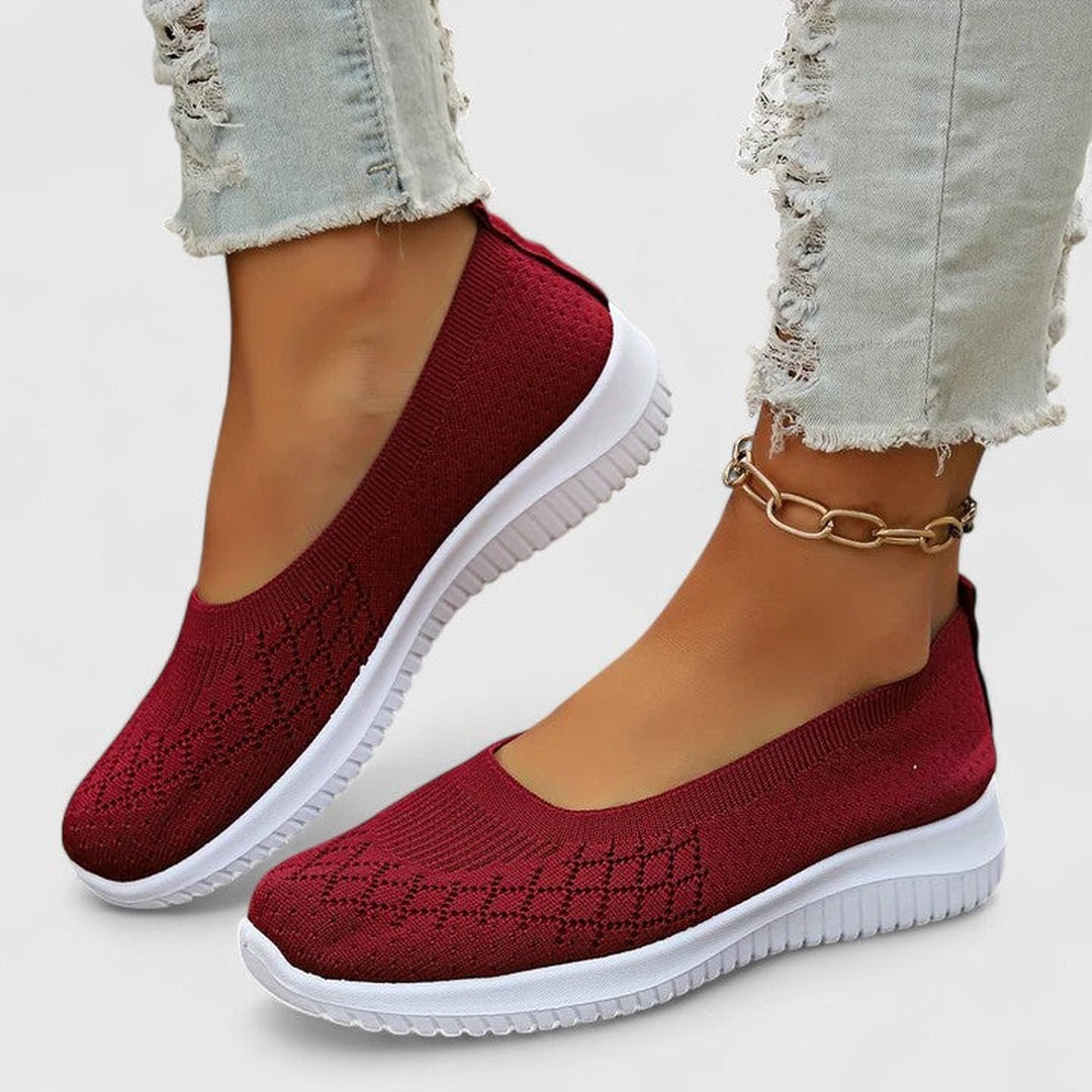 Women's Slip-On Flat Shoes with Open-Weave Panel Upper