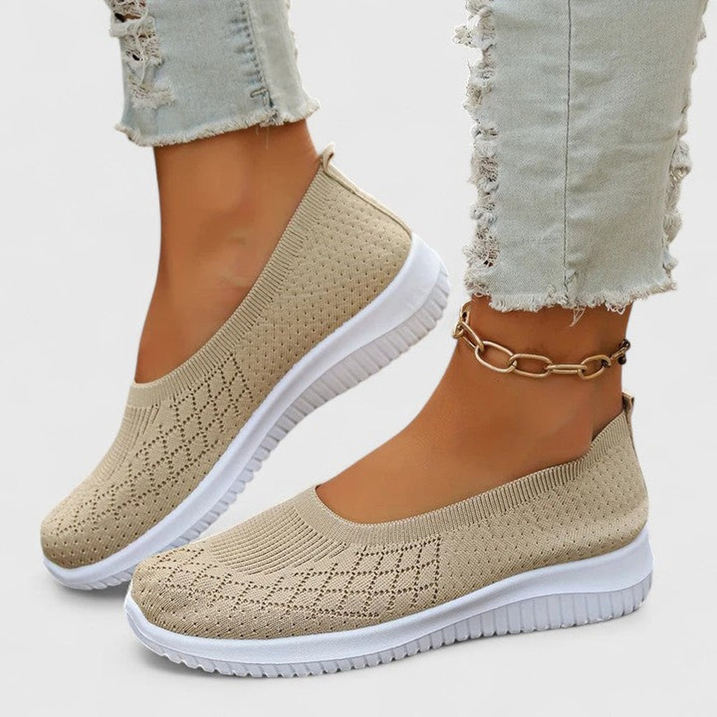 Women's Slip-On Flat Shoes with Open-Weave Panel Upper