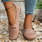 Women's Slip-On Flat Shoes with Perforated Upper and Whipstitch Edge Detail