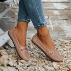 Women's Slip-On Flat Shoes with Perforated Upper and Whipstitch Edge Detail