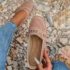Women's Slip-On Flat Shoes with Perforated Upper and Whipstitch Edge Detail