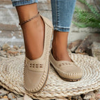 Women's Slip-On Flat Shoes with Perforated Upper and Whipstitch Edge Detail