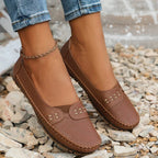 Women's Slip-On Flat Shoes with Perforated Upper and Whipstitch Edge Detail