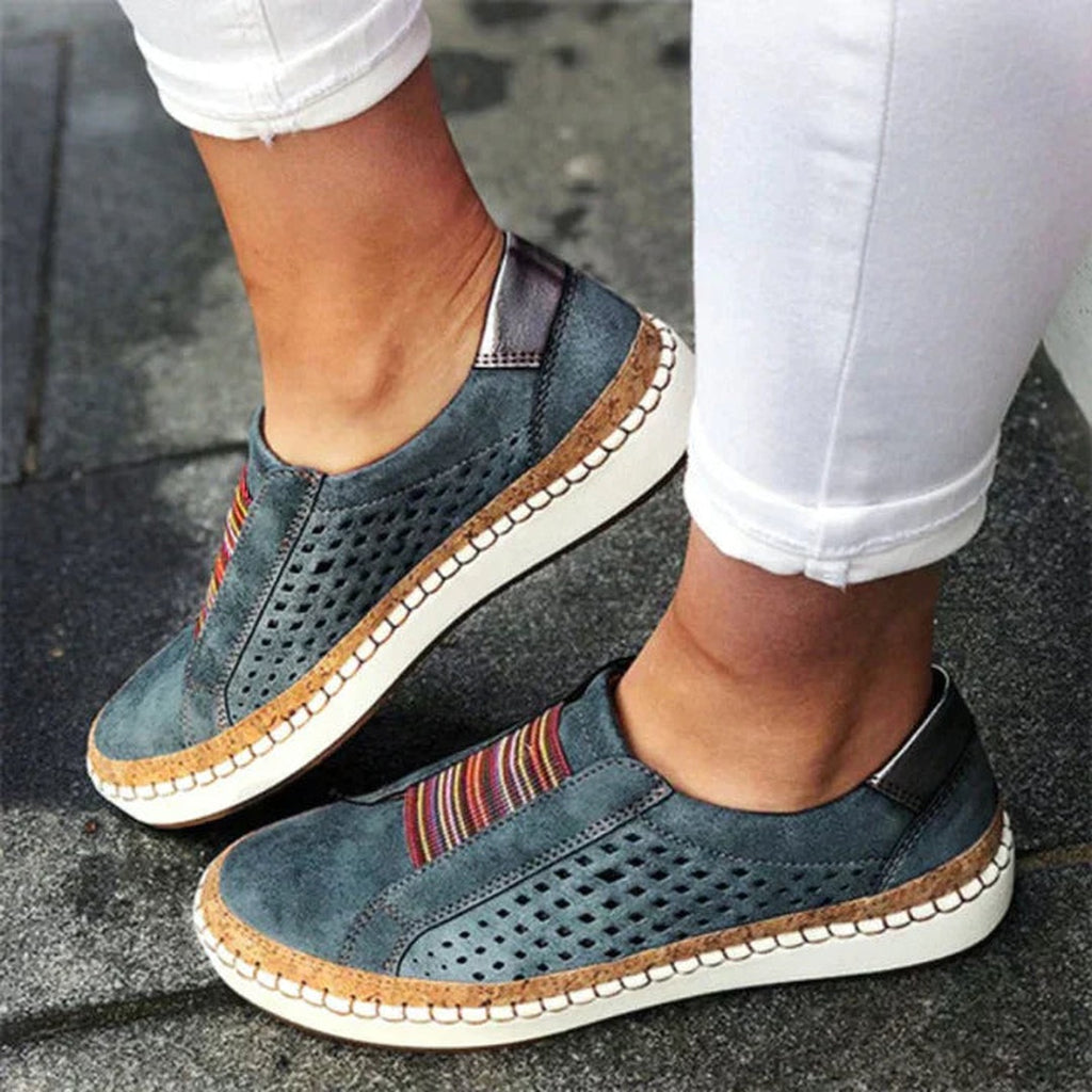 Women's Slip-On Flatform Sneakers with Perforated Upper and Multicolour Stripe Panel
