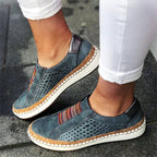 Women's Slip-On Flatform Sneakers with Perforated Upper and Multicolour Stripe Panel