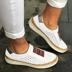 Women's Slip-On Flatform Sneakers with Perforated Upper and Multicolour Stripe Panel