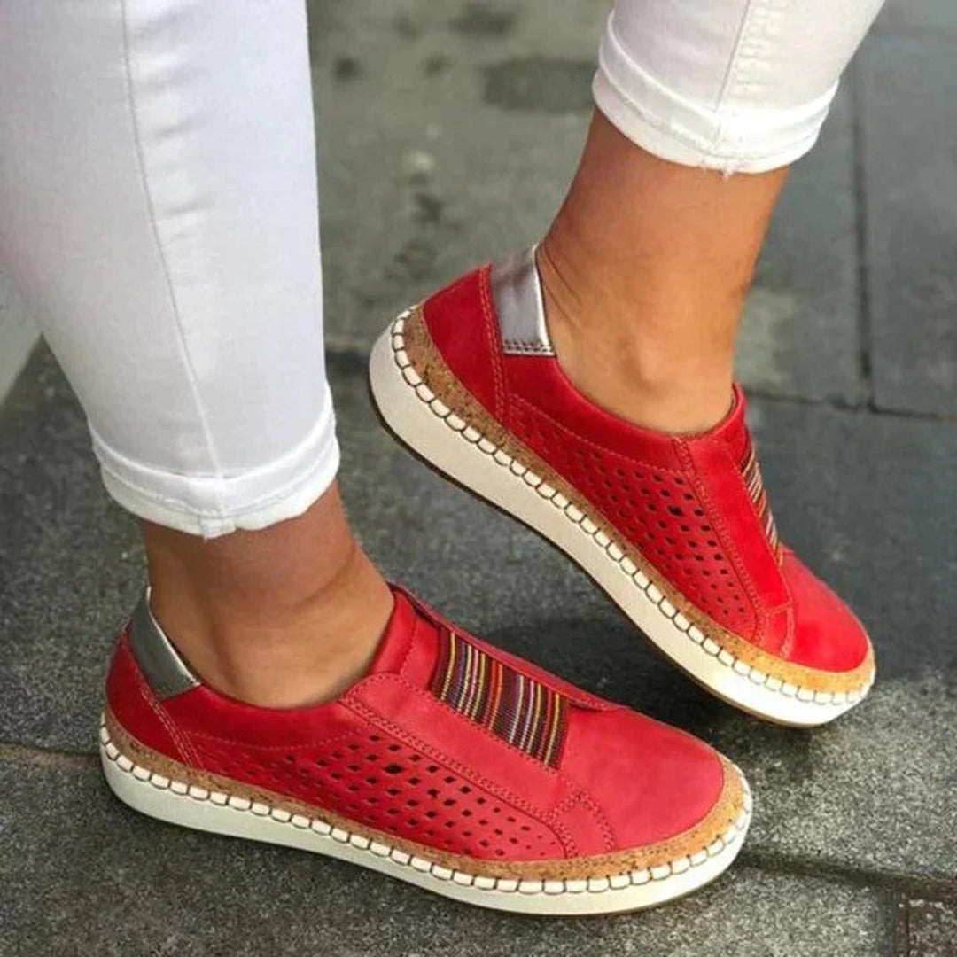 Women's Slip-On Flatform Sneakers with Perforated Upper and Multicolour Stripe Panel