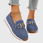 Women's Slip-On Loafers with Gold-Tone Chain Horsebit Detail and Textured Upper