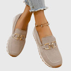 Women's Slip-On Loafers with Gold-Tone Chain Horsebit Detail and Textured Upper