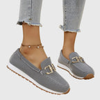 Women's Slip-On Loafers with Gold-Tone Chain Horsebit Detail and Textured Upper