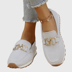 Women's Slip-On Loafers with Gold-Tone Chain Horsebit Detail and Textured Upper