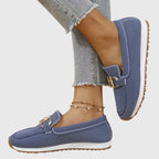 Women's Slip-On Loafers with Gold-Tone Chain Horsebit Detail and Textured Upper