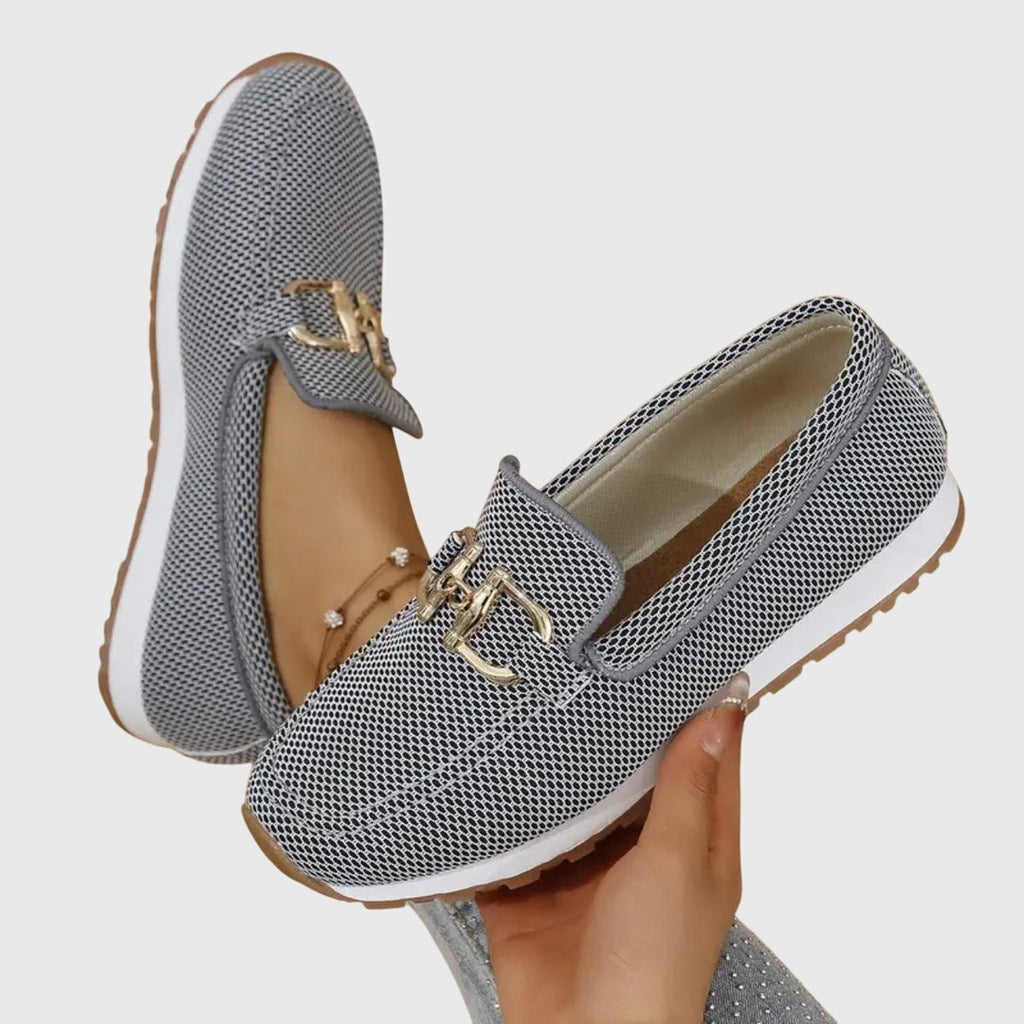 Women's Slip-On Loafers with Gold-Tone Chain Horsebit Detail and Textured Upper