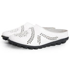 Women's Slip-On Mule Flats with Laser-Cut Floral and Leaf Cutout Upper and Segmented Tread Outsole