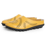 Women's Slip-On Mule Flats with Laser-Cut Floral and Leaf Cutout Upper and Segmented Tread Outsole