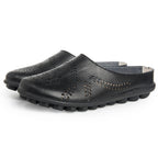 Women's Slip-On Mule Flats with Laser-Cut Floral and Leaf Cutout Upper and Segmented Tread Outsole