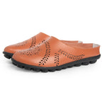 Women's Slip-On Mule Flats with Laser-Cut Floral and Leaf Cutout Upper and Segmented Tread Outsole