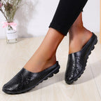 Women's Slip-On Mule Flats with Laser-Cut Floral and Leaf Cutout Upper and Segmented Tread Outsole