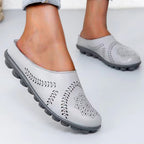 Women's Slip-On Mule Flats with Laser-Cut Floral and Leaf Cutout Upper and Segmented Tread Outsole