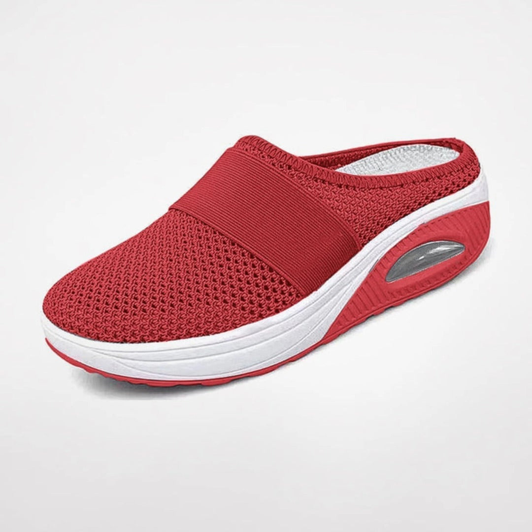 Women's Slip-On Mule Trainers with Open-Weave Upper and Visible Air Unit Platform Sole