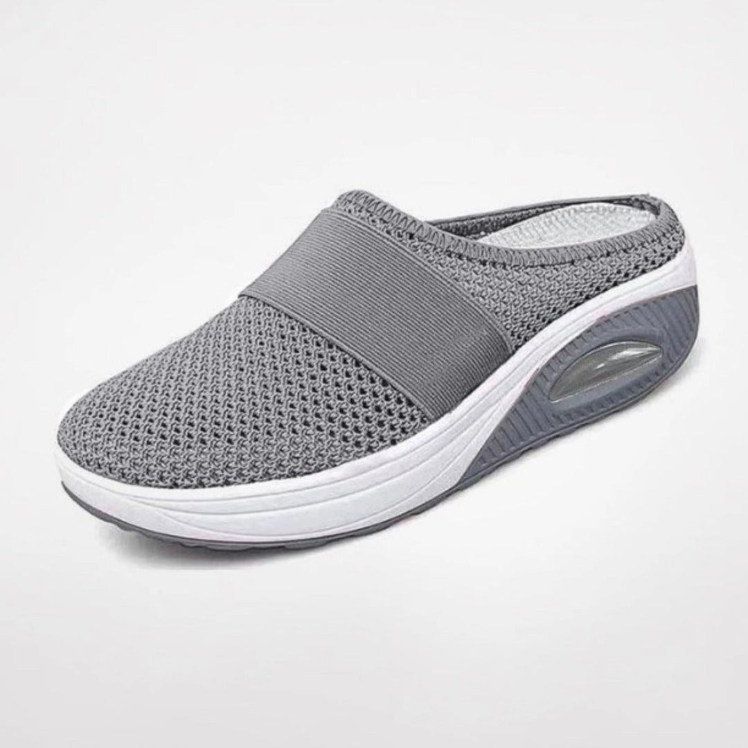 Women's Slip-On Mule Trainers with Open-Weave Upper and Visible Air Unit Platform Sole